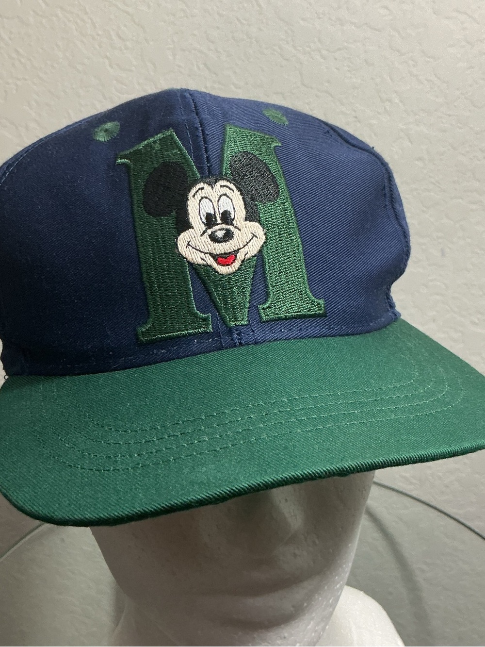 🐭 Vintage Goofy's Hat Co Disney Mickey Mouse "M" Snapback Hat Navy Green 90s